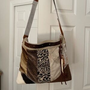 Alta Mills Designs Brown Canvas, Leather, fur Bag/purse (Myra Style Bags)